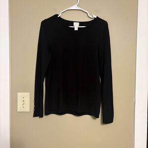 Chico’s Black Lightweight Long Sleeve Rayon Blend Sweater Buttons Size 0/Small/4